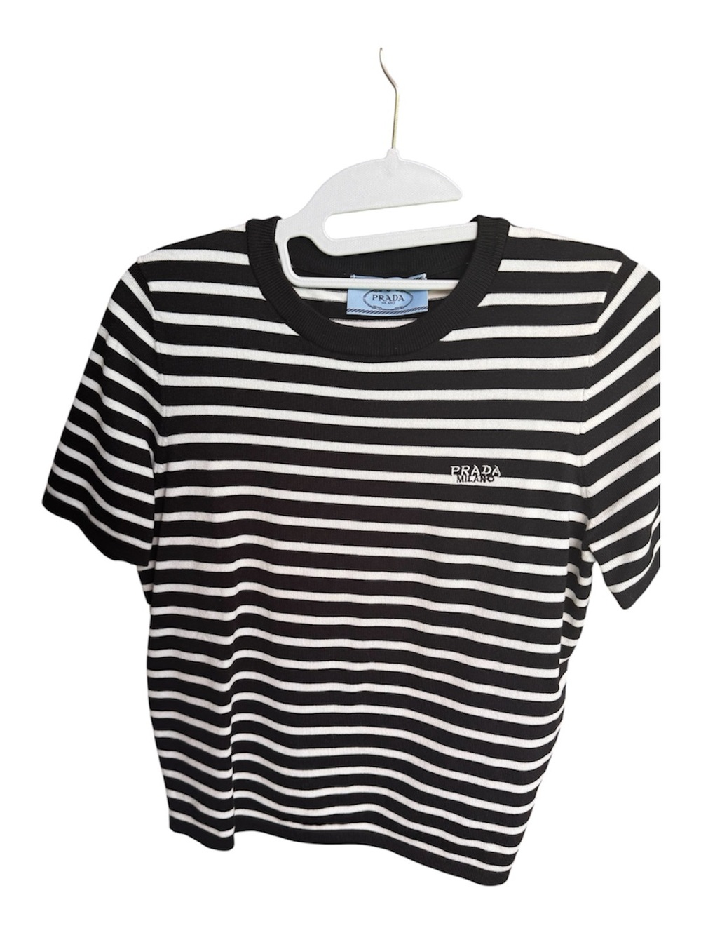 Prada Black and White Striped Short-Sleeve Tee